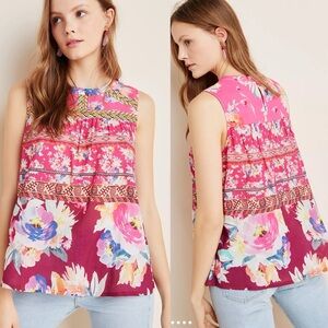 Anthropologie Vineet Bahl Pink Floral Sleeveless Top